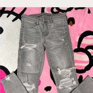 American Eagle Outfitters Light Gray Distressed Skinny Jeans